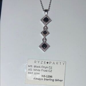 Black Onyx and White CZ Sterling Silver Necklace